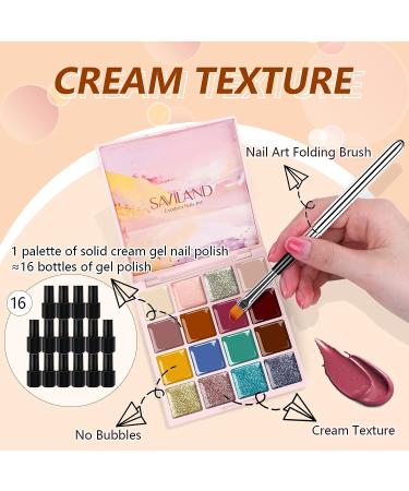 Saviland 16 Colors Cream Gel Nail Polish Set - Nude Solid Glitter Palette for Manicure, Soak Off UV LED Kit for Salon and Home DIY - Buy Online on GoSupps.com