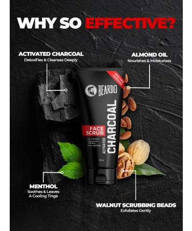 Beardo Activated Charcoal Face Scrub - Deep Pore Cleaning for Men | Anti-Pollution Acne Prone Skin | 100 gm - Buy Online on GoSupps.com