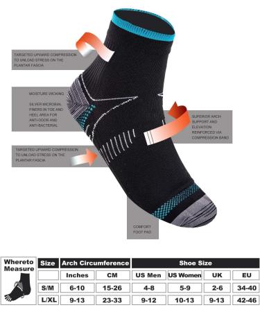 Compression Socks 6 Pairs - Arch Support Plantar Fasciitis Relief - Athletic Low Cut Foot Socks for Men & Women - Blue/Black - S-M - Buy Online on GoSupps.com