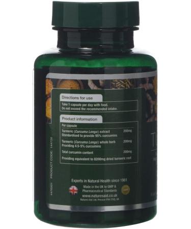 Natures Aid Turmeric 8200mg High Potency Extract - 200mg Curcumins - Vegan - 60 Capsules - Buy Online on GoSupps.com