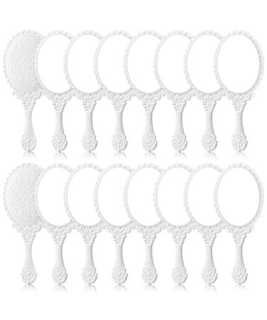Yalikop 16 Pcs Retro Hand Held Mirror Vintage Handheld Mirror Vanity Cute Hand Mirror Oval Decorative Hand Held Mirror with Handle Compact Travel Mirror Makeup Mirror for Girls (White)