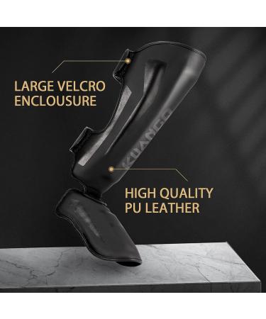 KUANG QUAN Muay Thai Shin Guards - Black Medium | MMA Leg Protection Gear - Buy Online on GoSupps.com