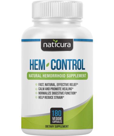 Naticura Hem-Control - Natural Treatment for Hemorrhoids with Psyllium Husks, Witch Hazel, Ginger Root - Vegan - 180 Count - Helps Maintain Bowel Movement Regularity - Digestive Support - Buy Online on GoSupps.com