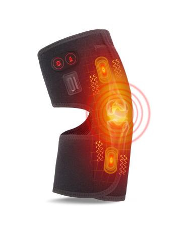 Heated Knee Pad with Massager - Heated Knee Brace Wrap Knee Heating Pad for Arthritis Knee Pain Osteoarthritis Meniscus Tear Heating Pad for Knee for Men or Women(Singel) heated massage knee brace(single)