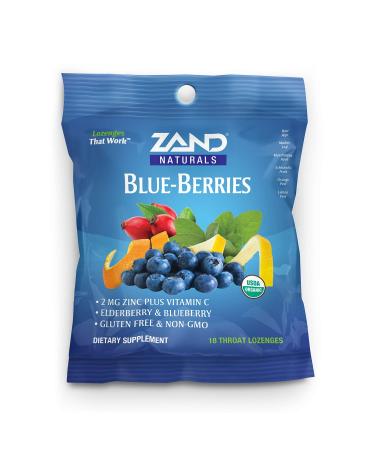 ZAND HerbaLozenge Organic Blue-Berries Blend | Throat Lozenges w/VIT. C & Zinc for Immune Support | No Corn Syrup or Cane Sugar | 1 Bag 18ct