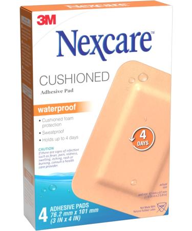 Nexcare Cushioned Adhesive Pad AWP-34-CA Waterproof 3 in x 4 in (76.2 mm x 101 mm) 4/Pack - Buy Online on GoSupps.com