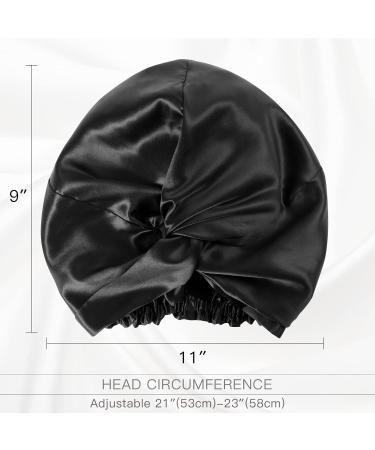 Double Layer Silk Bonnet Sleep Cap for Women - Frizzy Curly Hair Protection - Black - Buy Online on GoSupps.com