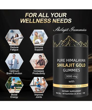 Himalayan Shilajit Gummies, Pure Shilajit Gummies for Men, Gold Rich in Ashwagandha, Gokshura | Fulvic Acid & 85+ Trace Minerals, No Added Sugar | Non-GMO 100% Natural & Organic | 60 Gummy - Buy Online on GoSupps.com
