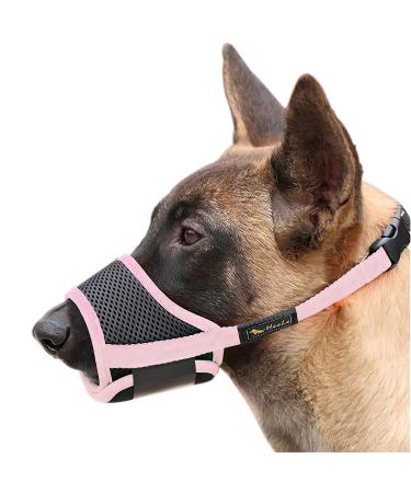 Heele nylon muzzle for dogs adjustable loops breathable safe fast faster seat for small medium-sized dogs prevents biting chewing and barking (XL pink) XL pink