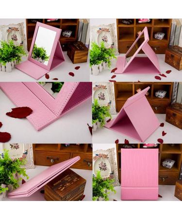 Mouyor Portable Folding Vanity Mirror with Adjustable PU Leather Stand - Pink | Desktop Makeup Mirror - Buy Online on GoSupps.com