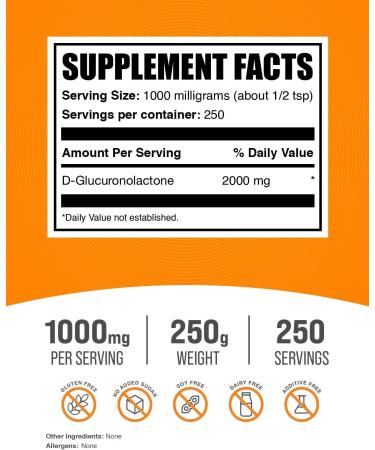 Buy BulkSupplements D-Glucuronolactone Powder - Energy Supplement for Men & Women - 250g - Best Glucuronolactone Supplements Online - Buy Online on GoSupps.com