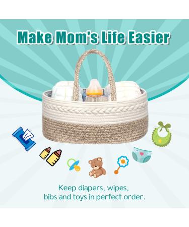 Baby Diaper Caddy Organizer - Portable 100% Cotton Basket Bin with Removable Divider for Nursery Organization (White & Yellow Variegated) - Buy Online on GoSupps.com