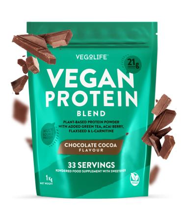 Huge Size - 1kg - Active Vegan Protein - 21g Protein Per Serving - Multi-Source Pea Protein Powder - UK Made - Chocolate Protein Shake - 33 Servings Chocolate 1 kg (Pack of 1)