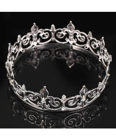 FORSEVEN Full Round King Crown - Metal Rhinestone Crown for Women and Men - HG340 Silver - Buy Online on GoSupps.com