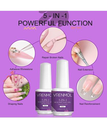 Vrenmol 5 in 1 Builder Base Nail Gel Set - 15ml Clear & Nude | Professional Nail Strengthener & Extension Gel for Nails Repair and Art Decoration - Buy Online on GoSupps.com