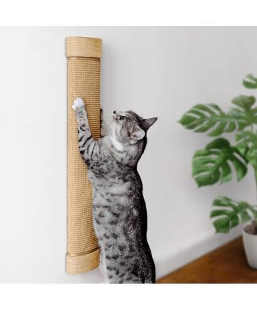 7 Ruby Road Wall Mounted Cat Scratching Post - Wall Mount Wooden Sisal Cat Scratcher & Vertical Scratch Pad (Replaceable) - Modern Cat Wall Furniture for Indoor Cats or Kittens (29.5 x 6 in)