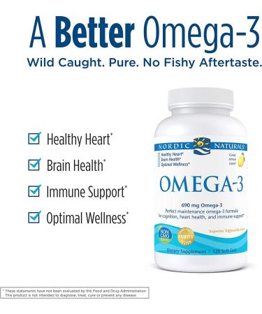 Nordic Naturals Omega-3 Lemon 690 mg - 120 Soft Gels | Premium Fish Oil Supplement - Buy Online on GoSupps.com