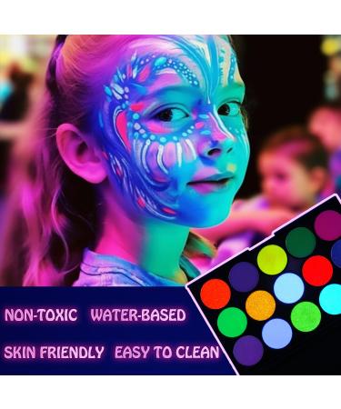 Glow UV Face Paint - 15 Colors Neon Eyeshadow Palette | Water-Based UV Blacklight Makeup for Kids | Perfect for Halloween Glow Parties & Music Festivals - Shop Internationally - Buy Online on GoSupps.com