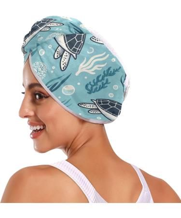 Super Absorbent Turtle in The Sea Hair Towel - 2 Pack Quick Dry Hair Turbans for Women & Girls - Buy Online on GoSupps.com
