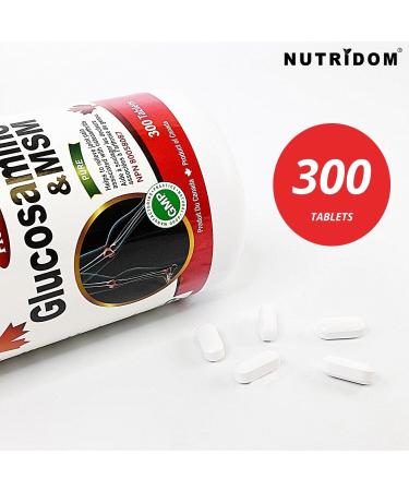 Nutridom Glucosamine Sulfate 500 mg with MSM 500 mg 300 Tablets | Helps Support Joint Health & Mobility | Made in Canada - Buy Online on GoSupps.com