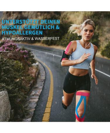 Deilin Kinesiotapes - Waterproof Elastic Kinesiology Tape for Sport | Skin-Friendly Muscle Straps (6m x 5cm) - Blue Black & Pink - Buy Online on GoSupps.com