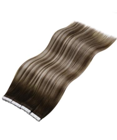 Laavoo Ombre Brown Real Hair Tape Extensions - Balayage Brown to Light Brown & Light Blond Remy 50cm 20pcs #3/8/24 - Premium Quality Hair Enhancements - Buy Online on GoSupps.com