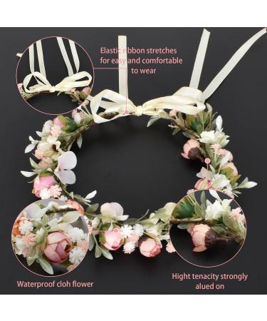 Flower Crown Headbands Boho Floral Headband Wreath Flower Headbands for Women Girls Floral Headband for Women Girl Wedding Ceremony Party Festival - White - Buy Online on GoSupps.com