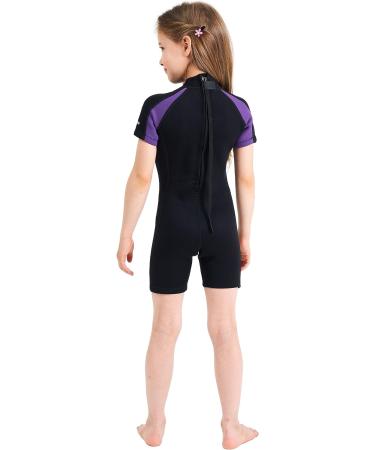 Kids 2mm and 3mm Wetsuits - Youth Premium Neoprene Shorty Swim Suits | Purple Trim - Size 4 - Buy Online on GoSupps.com