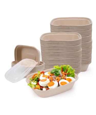 Kaderron 35 oz 50 Pack Compostable Large Paper Bowls with Lids, 100% Biodegradable Disposable Bowls Bulk Leakproof and Microwave Safe for Hot/Cold Use