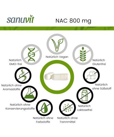 Sanuvit NAC 800 mg - High Dose N-Acetyl-L-Cysteine Capsules | 180 Count | Vegan High Bioavailability | Made in Austria - Buy Online on GoSupps.com