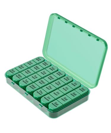 Pill Box 4 Times a Day Weekly Pill Organiser Box with 28 Compartments 7 Days Tablet Box for Morning Noon Evening and Bed Time (Olive)