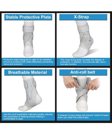 Ankle Support Brace XL - Side Stabilizers, Cross Fixing Belt - Sports Injury Recovery, Ankle Sprain Relief - Grey XL - Buy Online on GoSupps.com