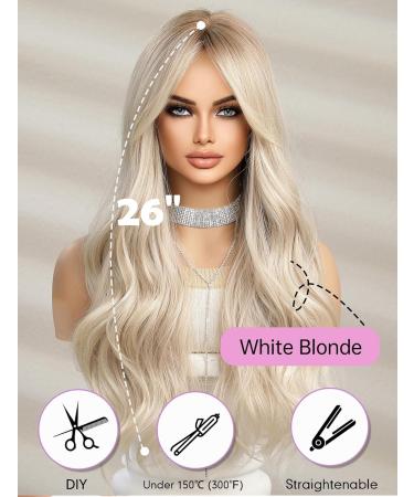 Wokestar Long White Blonde Wig for Women - Synthetic Hair with Curtain Fringe - Buy Online on GoSupps.com