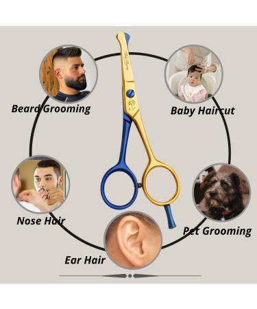 Wishbeauty Kids Safety Hairdressing Scissors with Round Tips and Curved Blade - Professional Salon Barber Scissors for Children's Haircuts (Gold & Blue 4.5) - Buy Online on GoSupps.com