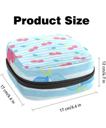 Portable Storage Bags for Women's Bandages & Menstrual Products - Red Cherries & Pastel Blue Stripes - Ideal for School & Office - Buy Online on GoSupps.com