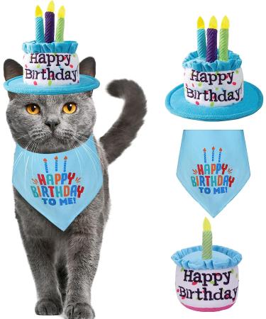 Ushang Pet Birthday Party Set - Blue Cat Happy Birthday Hat with Candles & Bandana Scarfs | Cat Birthday Supplies & Decorations - Buy Online on GoSupps.com