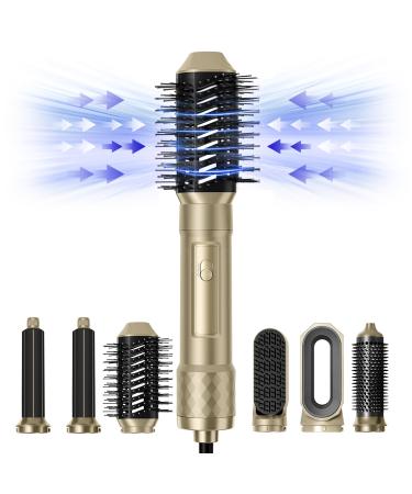 Detachable Hot Air Brush Set - Ionic Hair Dryer Round Straightener Volumizer Thermal Curler Wand and Styling Tool Set