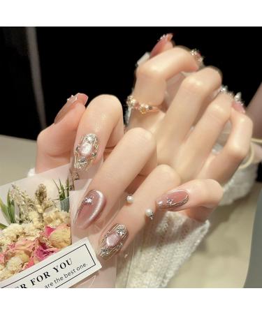 Handmade Wearing Nail Panel Pink Sparkling White Nail Beauty(XS) - Buy Online on GoSupps.com