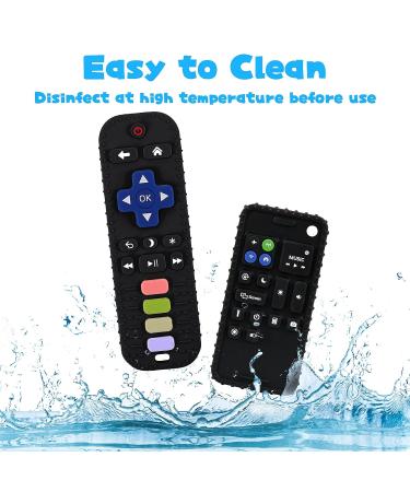 KPBLIS Baby Teether Toys - 2 Pcs Remote Control & Phone Shaped Silicone Teethers for Babies 6-12 Months - Early Educational Sensory Toy - Black - Buy Online on GoSupps.com