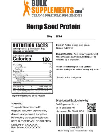 BULKSUPPLEMENTS.COM Hemp Protein Powder - Vegan Superfood, Unsweetened (500g) - Buy Online on GoSupps.com