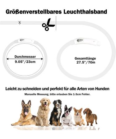 Nepfaivy Luminous Elbe Hund USB Charging Waterproof LED Dog Collar - Adjustable Length 3 Lighting Modes for Safety White Silicone | International Shipping - Buy Online on GoSupps.com