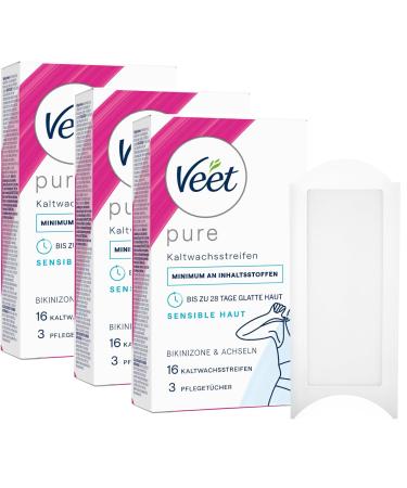 Veet cold wax strips Easy-Gelwax Technology for the bikini area & armpits - 3 x 16 pieces