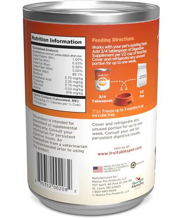Fruitables Pumpkin Digestive Supplement for Dogs - 15 oz Healthy Fiber Nutrition - Buy Online on GoSupps.com