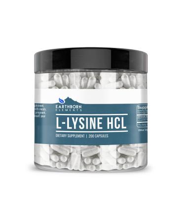 Earthborn Elements L-Lysine HCL 200 Capsules Pure & Undiluted No Additives 200 Count (Pack of 1)