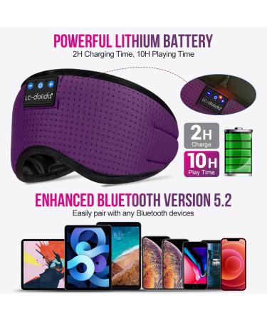 Bluetooth Sleep Mask - 100% Darkening Washable Headphones for Travel Nap Yoga - Light-Blocking Sleeping Glasses with Microphone (Purple/Violet) - Buy Online on GoSupps.com