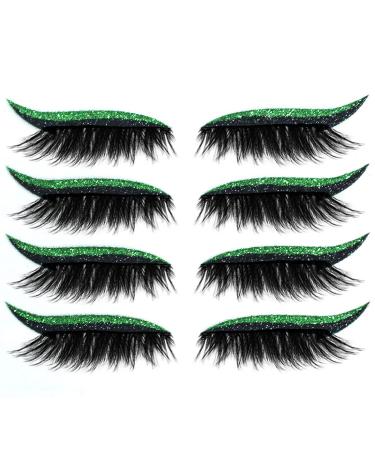 Zeabsr false eyelashes green glitter-Eyelin stickers False eyelashes Eye make-up sticker 3D false eyelashes Reusable long thick eyelashes to extend the make-up eyelashes (GA122)