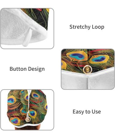 Peacock Feather Dry Hair Cap Set - 2 Piece Quick Drying Towel & Button Headband | Super Absorbent & Soft - Buy Online on GoSupps.com