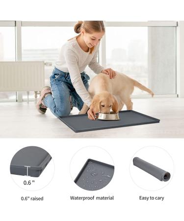 EIOKIT Dog Food Mat - Waterproof Silicone Pet Bowl Mat with Raised Edge - Grey (Various Sizes) - Buy Online on GoSupps.com