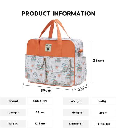SONARIN Large Capacity Stylish Baby Changing Tote Bag | Waterproof Diaper Satchel with Shoulder Strap & Changing Mat - Balloon Design - Buy Online on GoSupps.com