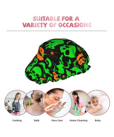 Green Ghost Horror Halloween Pumpkin Printed Shower Cap - Waterproof Bath Cap for Women - Fits All Head Sizes and Hair Textures - Buy Online on GoSupps.com